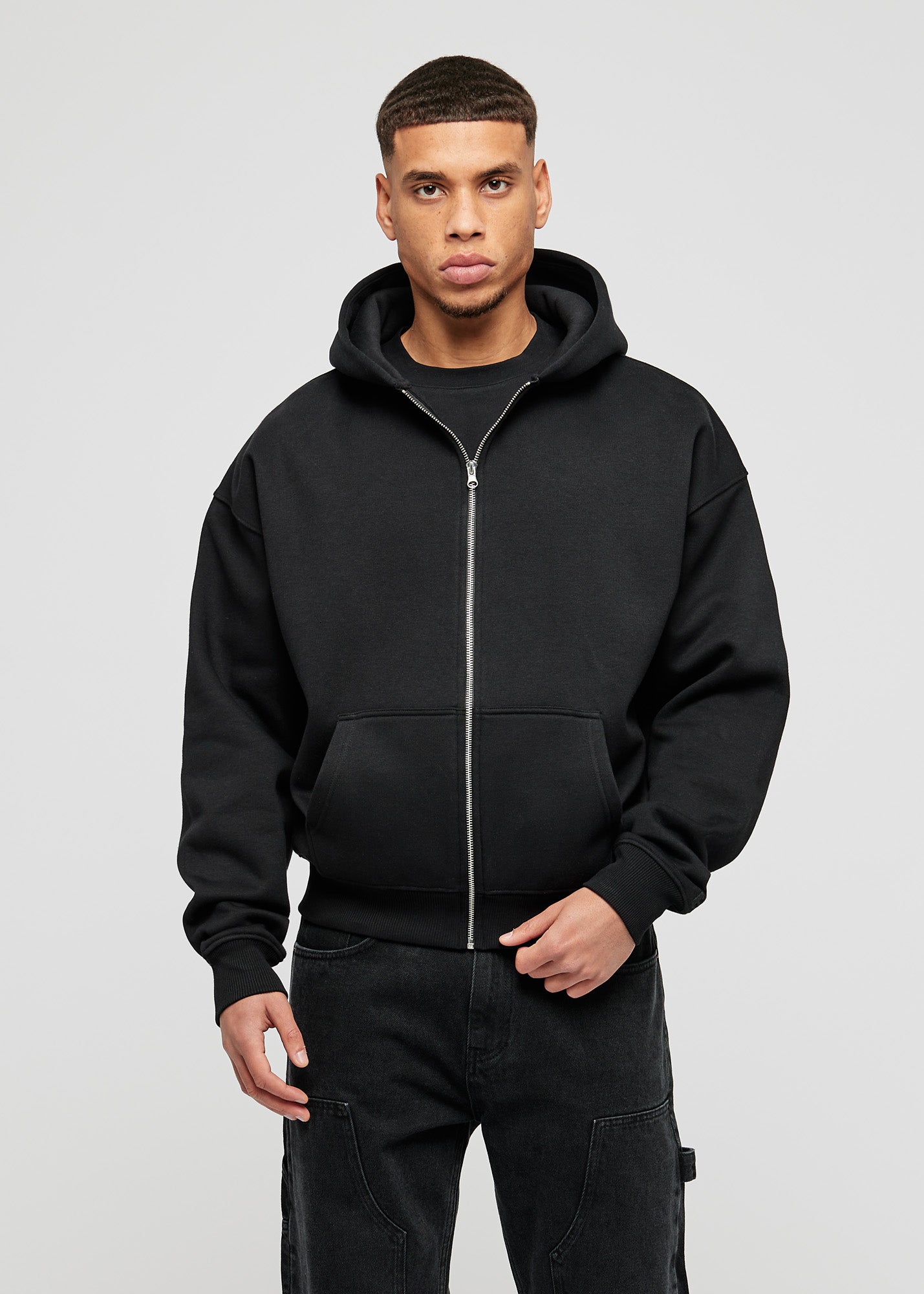 Zwarte basic oversized hoodie met rits
