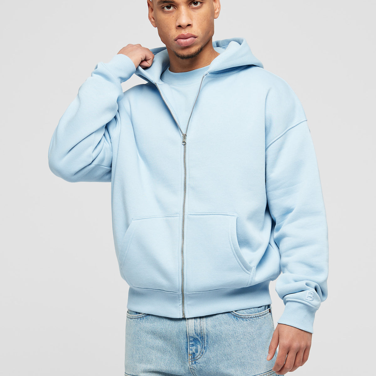 bright blue zip up hoodie